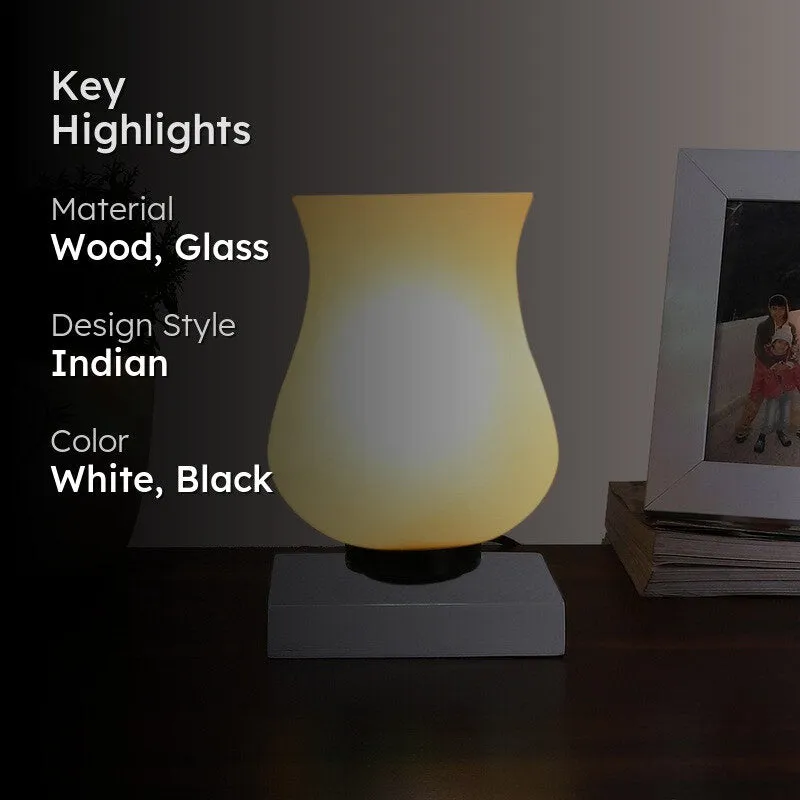 Flazora Mosaic Glass Table Lamp With Wooden Base - White media 2