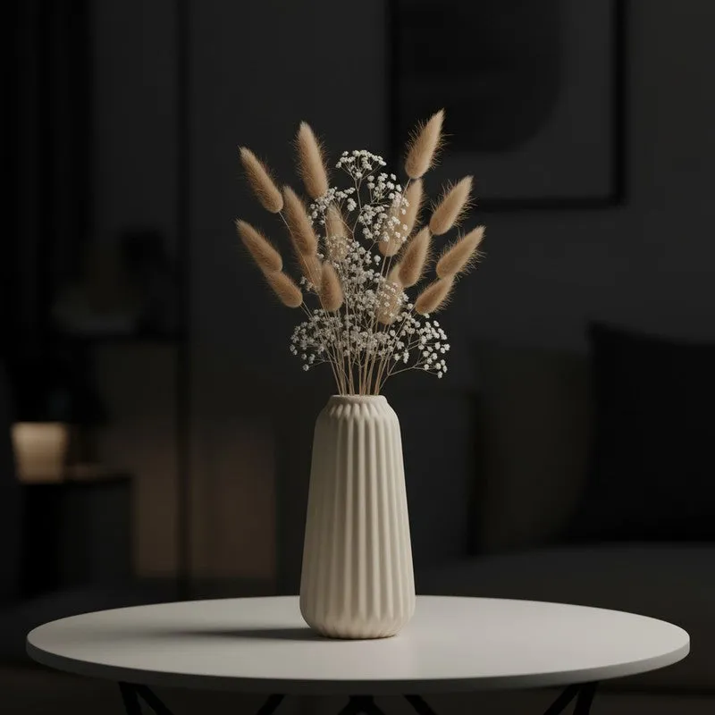 Flutia Ribbed Cylindrical Ceramic Vase - Ivory media 7