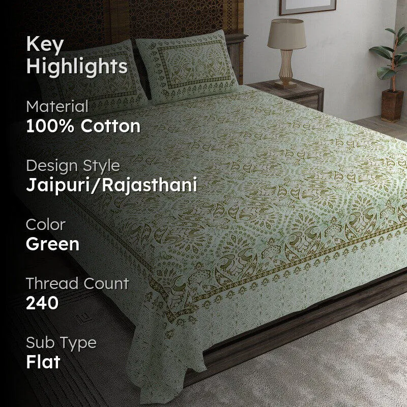 Craftar Cotton Bedsheet (Green) - 240 TC media 2