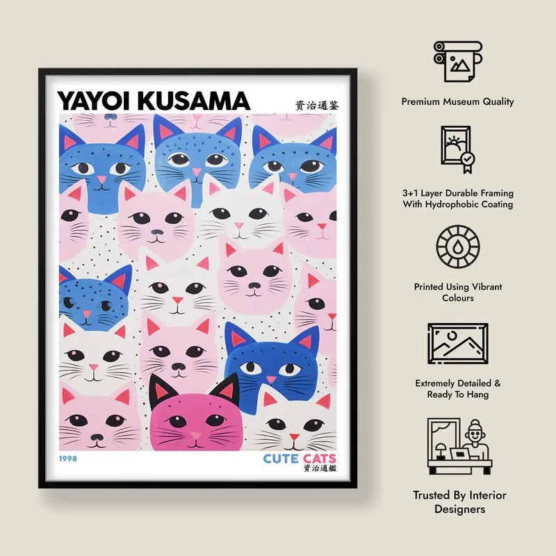 Cute Cats Inspired by Yayoi Kusama Wall Art - Black Frame media 8