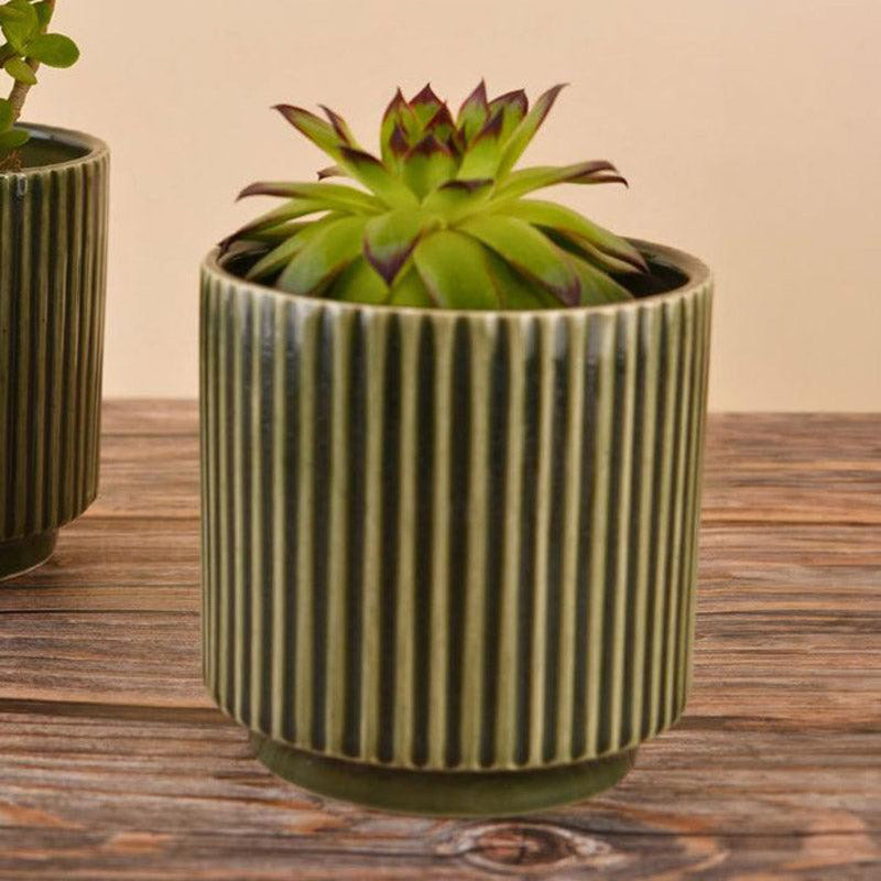 Ahanay Ribbed Planter (Olive Green) -Single Piece media 4