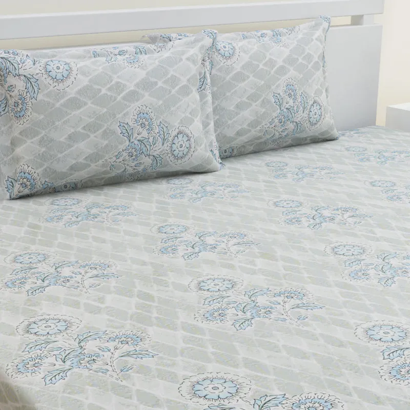 Marigold Fields Cotton Bedsheet (Grey) - 144 TC media 3