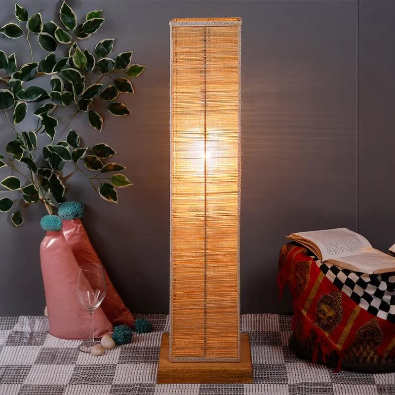 Ruya Wooden Bamboo Tower Floor Lamp - Beige media 1