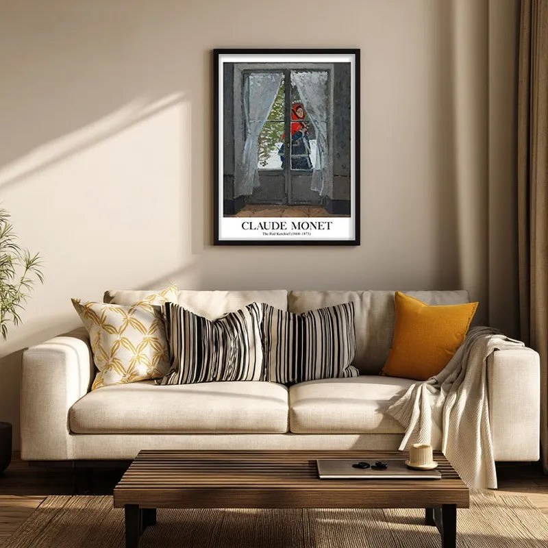 The Red Cape Madame Monet Archival Canvas Wall Painting - Black Frame media 3