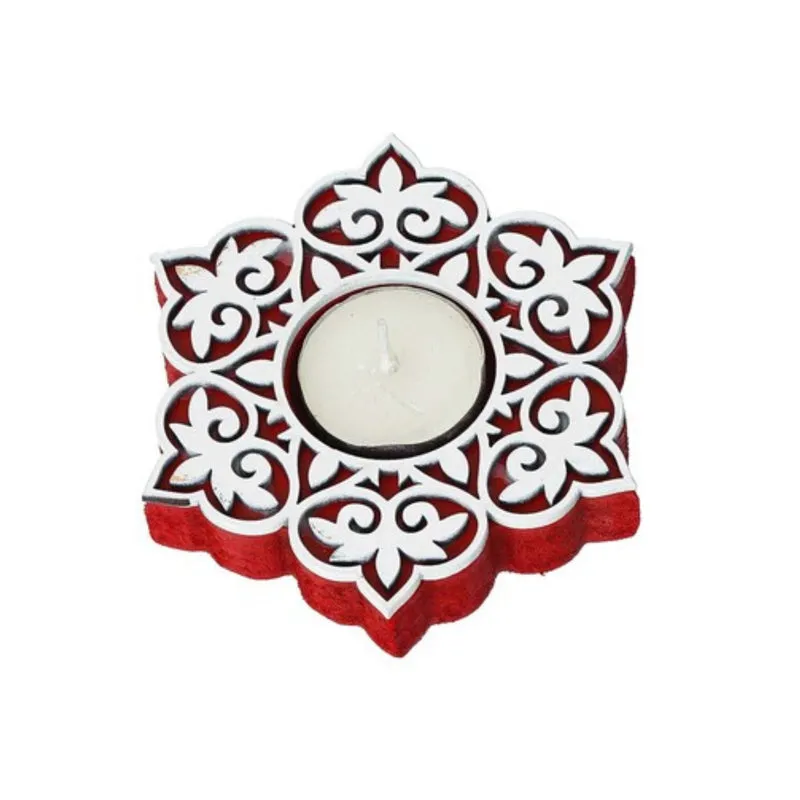 Winter Spark Carved Wood Tea Light Holder (Red) - Set Of Twelve media 4