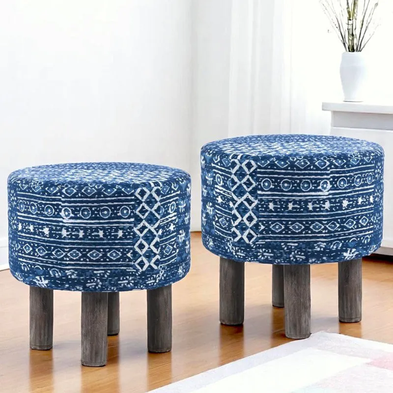 Averix Acacia Wooden Ottomans (Blue) - Set Of Two media 1