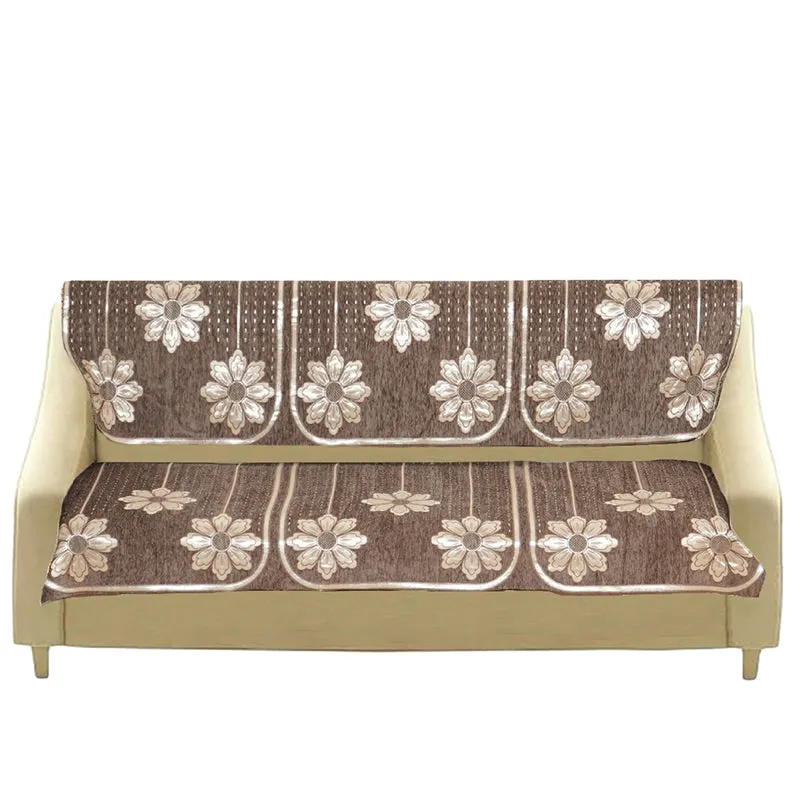 Mitha Floral Cotton Sofa Cover (Brown) media 4