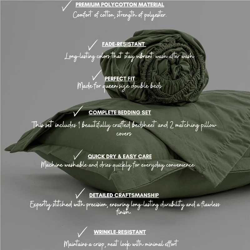Cloud Drift Fitted Microfiber Bedsheet (Dark Green) - 140 GSM media 8