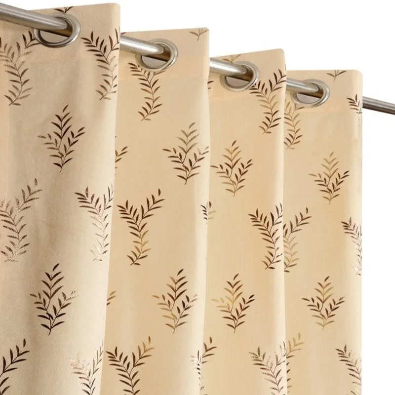 Soft Shine Printed Velvet Curtain - Beige,Gold media 3