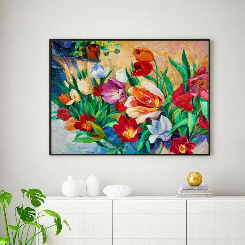 Dancing Flowers Wall Painting - Black Frame media 1