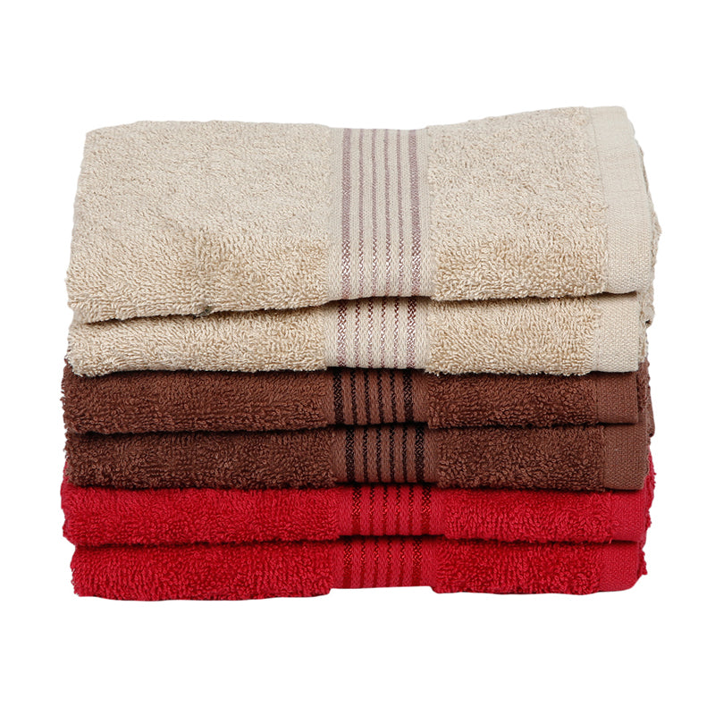 Pluma Cotton Hand & Face Towel (Brown,Red & Beige) - Set Of Six media 3