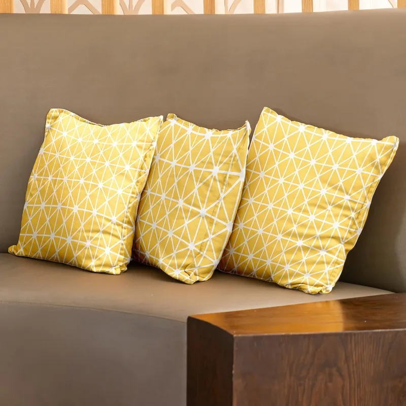 Urban Space Modern Geometric Yellow Cotton Cushion Covers - Set Of Three media 3