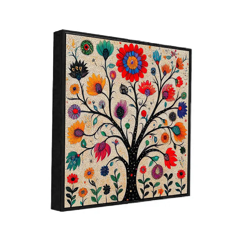 Floral Psych Canvas Wall Painting With Frame - Black media 3