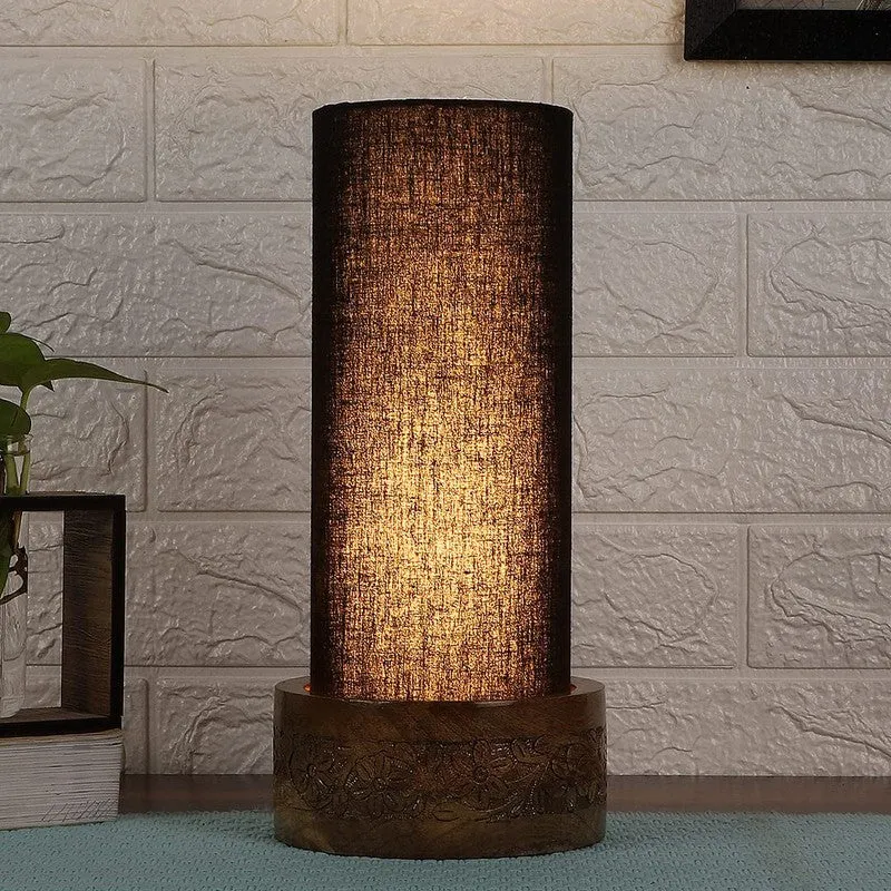 Divanae Cotton Table Lamp With Wooden Base - Black media 3