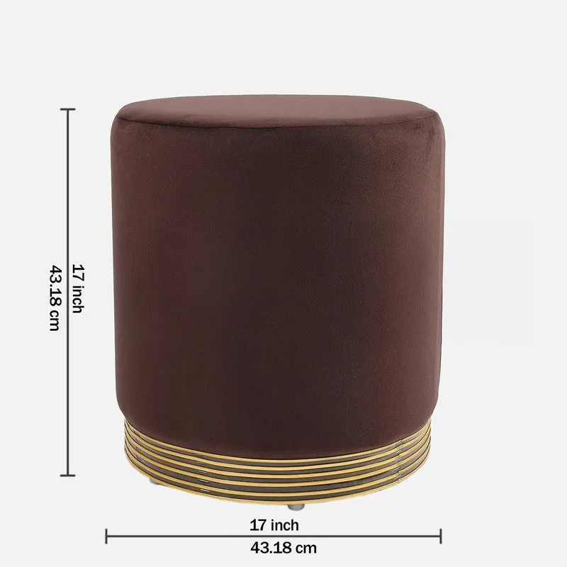 Velour Solid Velvet Pouffe - Brown & Gold media 5