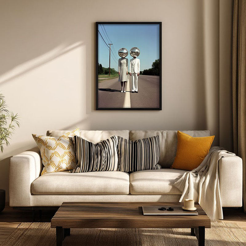 The Disco Couple Archival Canvas Wall Art - Black Frame