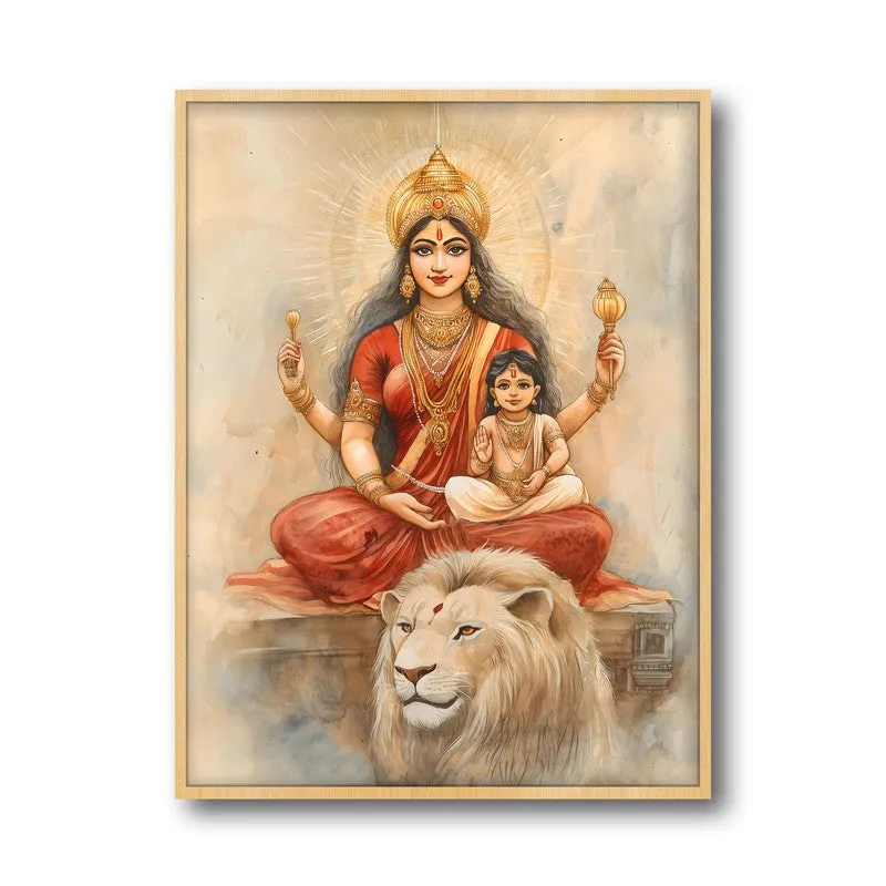 Jagadamba Spiritual Archival Paper Wall Painting - Natural Brown Frame media 5