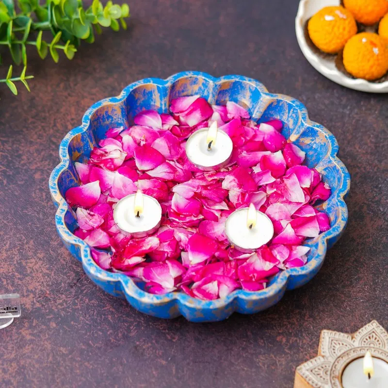 Handcrafted Floral Resin Urli - Blue media 3