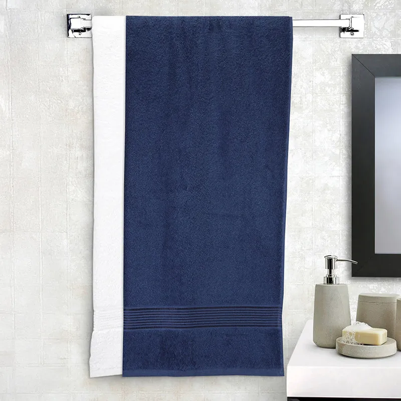 Nuage Cotton Bath Towel (Navy Blue & White) - Set Of Two media 1