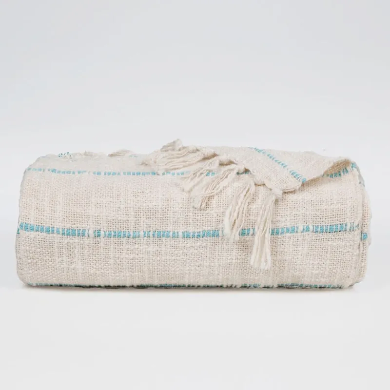 Vanilla Stitch Striped Throw - Off White & Blue media 5