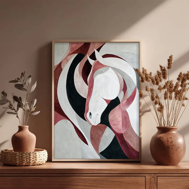 Ethereal Flow Horse Wall Painting With Brown Frame media 4
