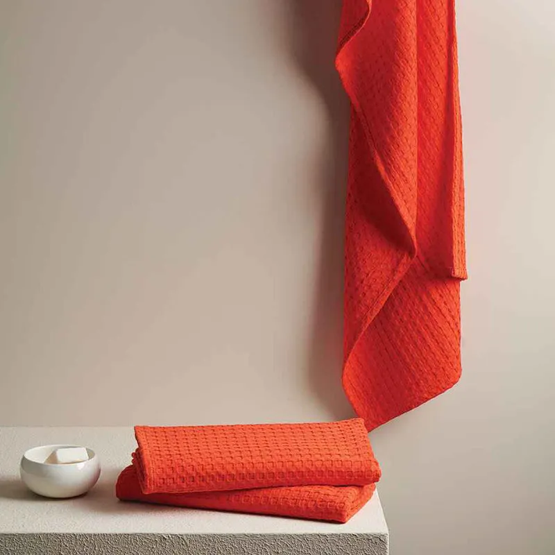 Haimi Textured Waffle Towel Combo (Orange) - Four Piece Set media 1