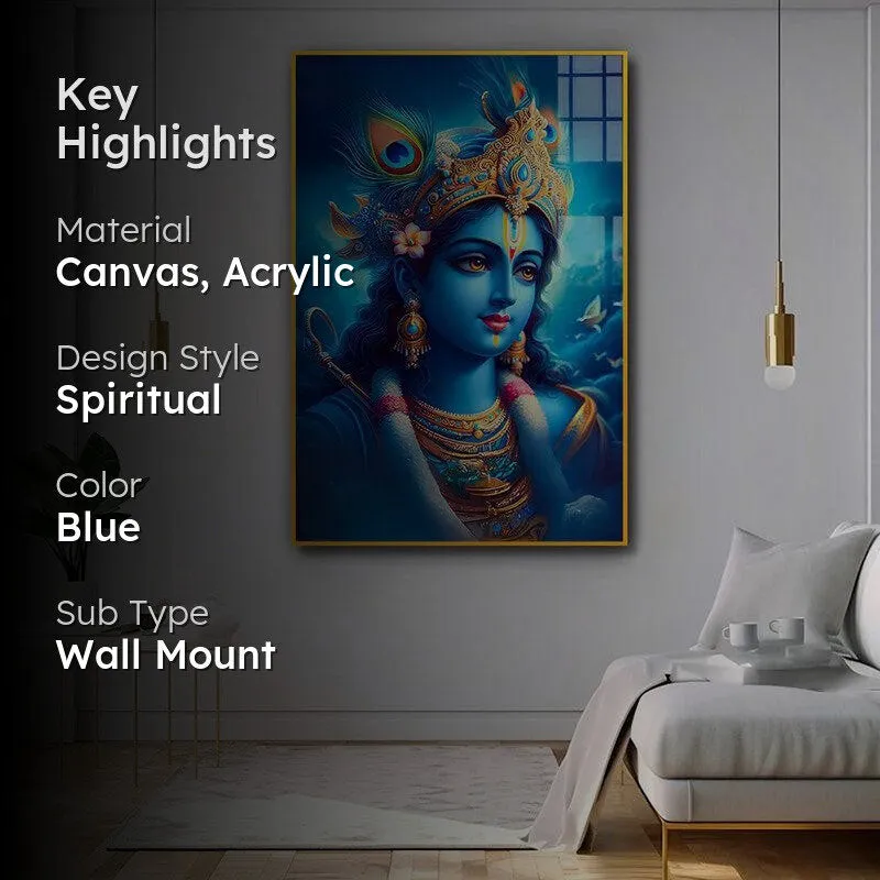 Ethereal Krishna Spiritual Canvas Wall Art With Frame - Gold media 2