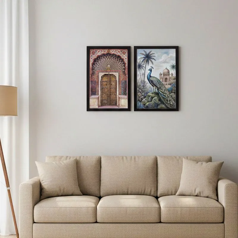 Mughal Inspired Arch Wall Painting With Frame - Set Of Two media 1
