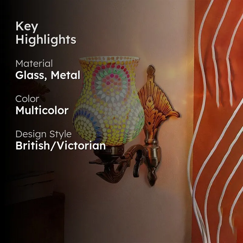 Mandala Pied Glass & Metal Wall Lamp - Multicolor media 2