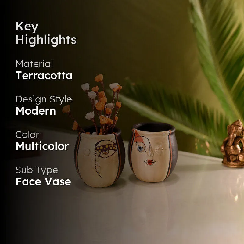 Painted Face Terracotta Vase - Set Of Two media 2
