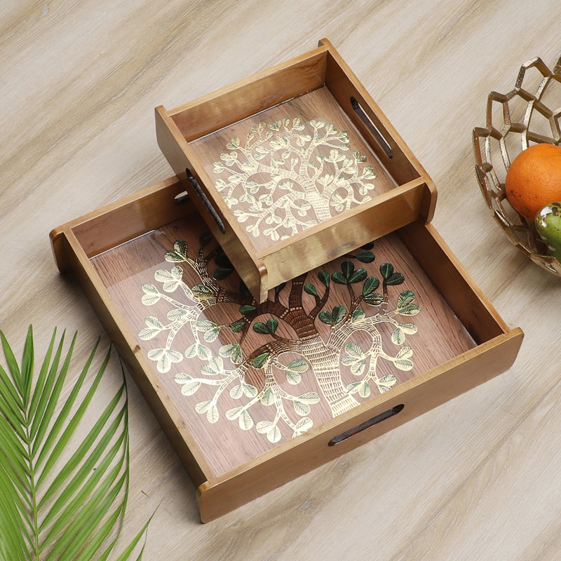 Sona Patta Wooden Serving Tray - Set of Two