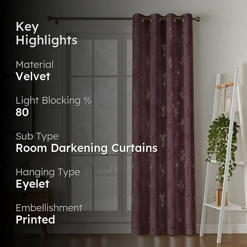Gilded Touch Printed Velvet Curtain - Purple,Gold media 2