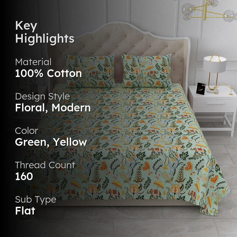 Minevra Floral Cotton Bedsheet (Yellow & Green) - 160 TC media 2