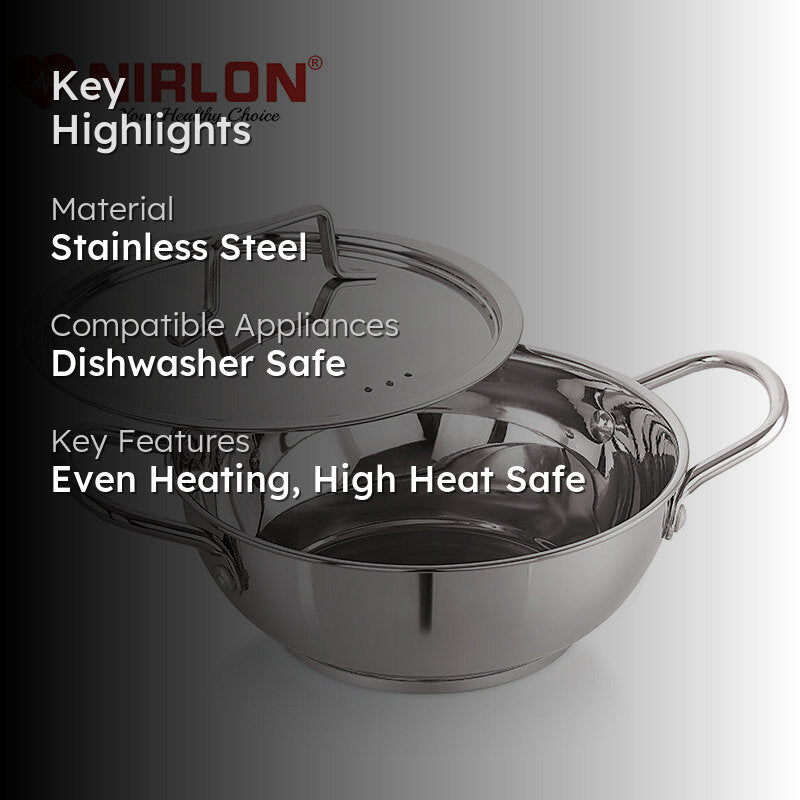 Nirlon Stainless Steel Kadhai With Lid (3200 mL) - 9 Inches media 2