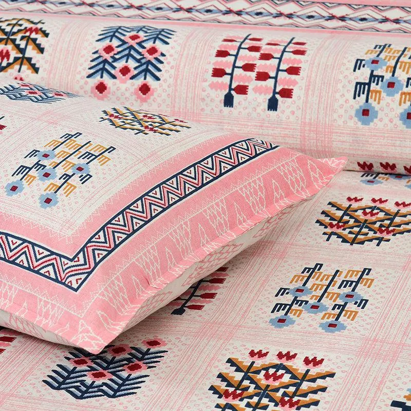 Ishani Breeze Floral Cotton Bedsheet (Pink & White) - 160 TC media 4