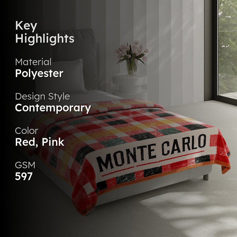 Monte Carlo Montana Mosaic Blanket (Red,Pink) - 597 GSM media 2