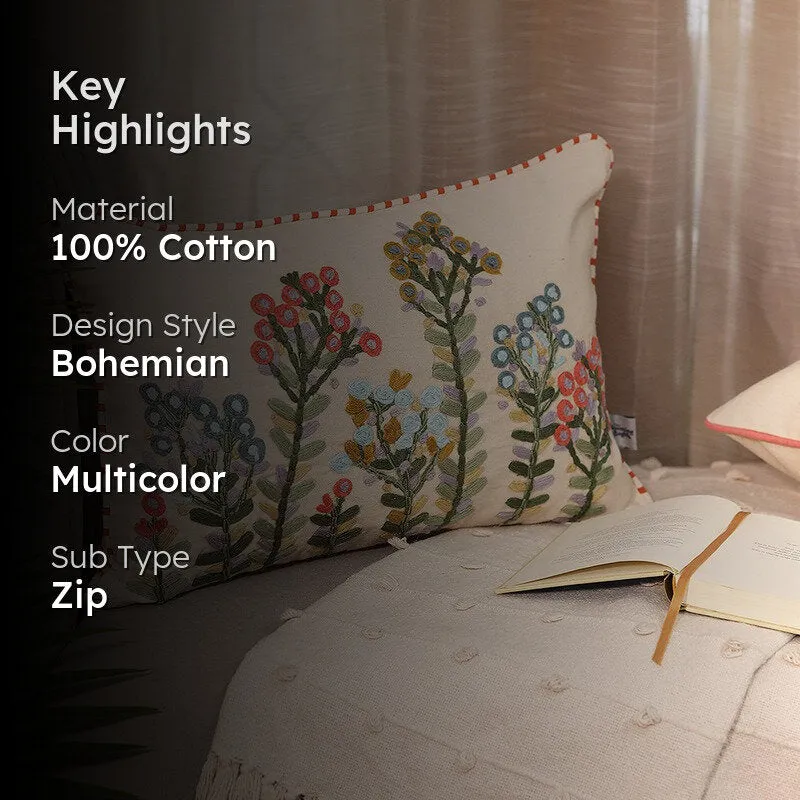Cozy Garden Embroidered Cotton Cushion Cover media 2