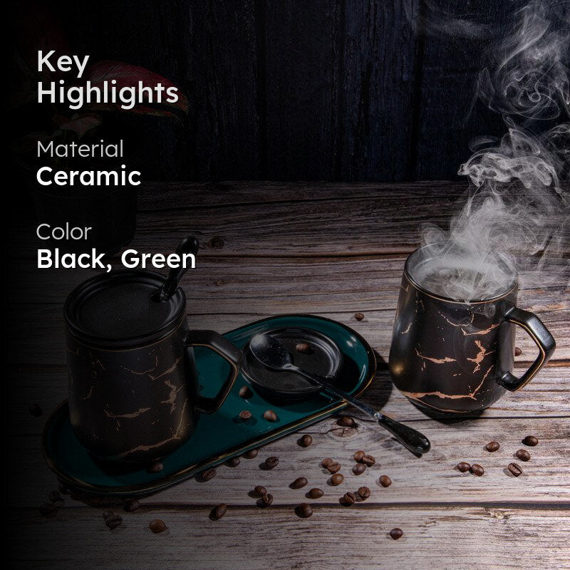 Goldira Glam Black Mug And Tray (400 ML) - Five Piece Set media 2