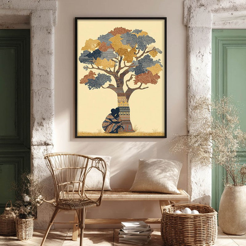 Kalpavriksha Canvas Wall Painting With Black Frame