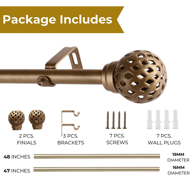Ornetta Extendable 1" Single Curtain Rod With Round Finial & Brackets (Gold) media 5