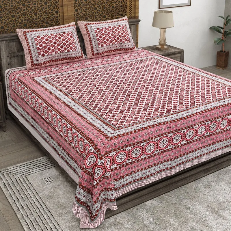 Styleo Cotton Bedsheet (Pink,White) - 240 TC media 1