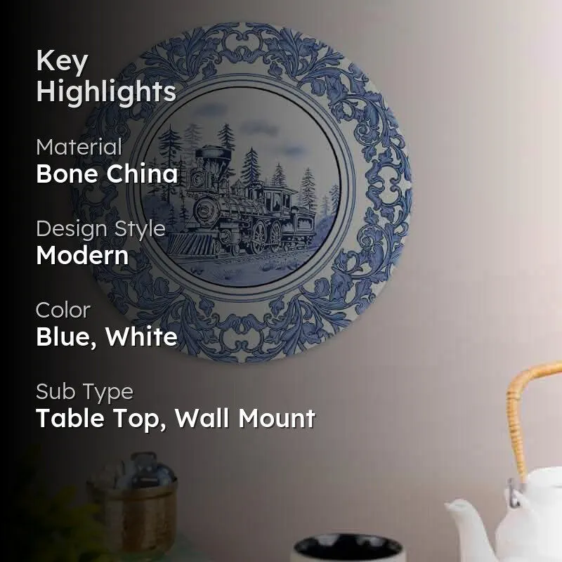 Train Blue Pottery Inspired Decorative Plates media 2