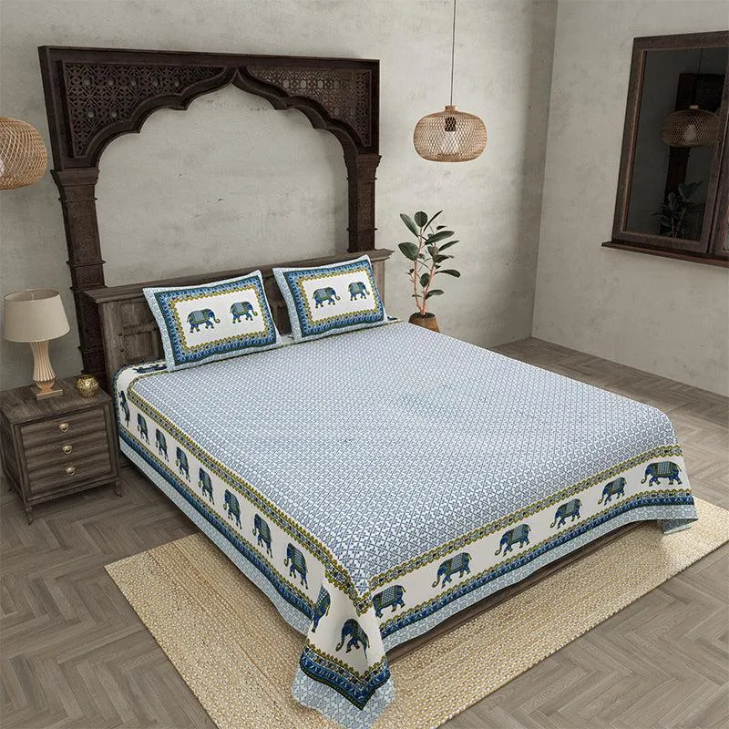 Gaj Ethnic Cotton Bedsheet (Blue) - 180 TC media 1