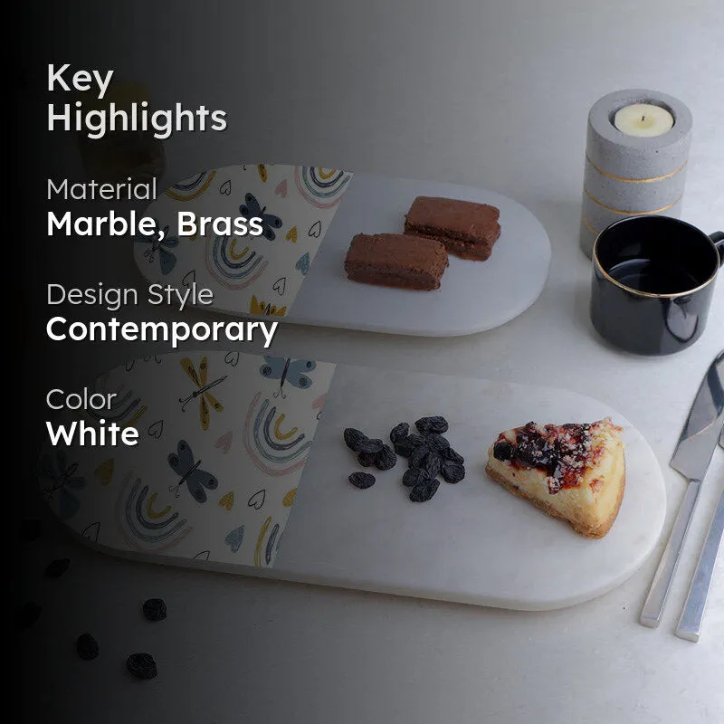 Ovelta Rainbow Printed (Marble,Brass) Marble Platter - Set of Two media 2