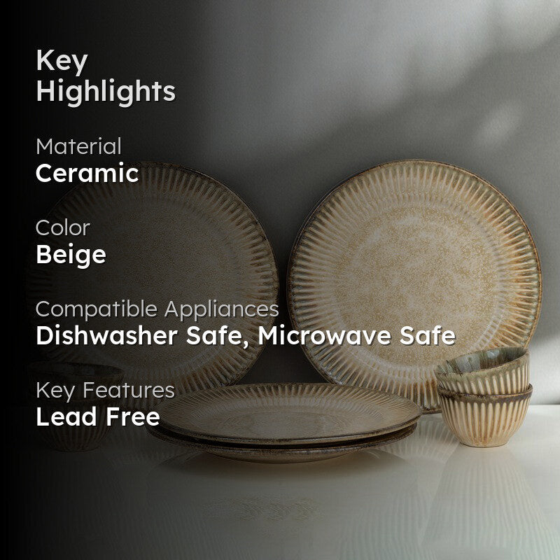 Mintora Beige Ceramic Dinner Set - 8 Piece Set media 2