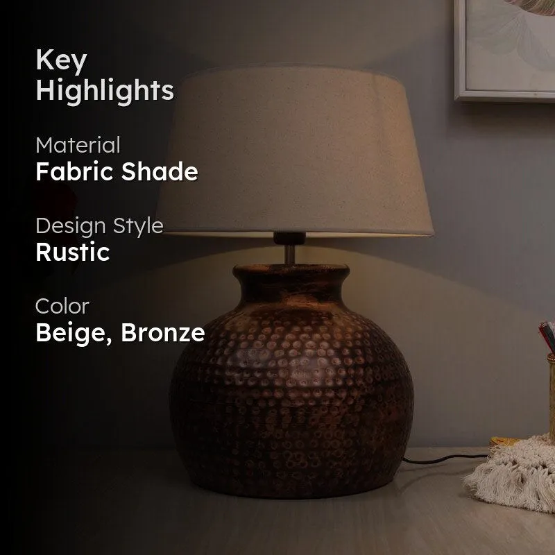 Dyuti Fabric Table Lamp - Beige,Bronze media 2