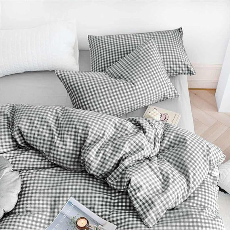 Checkered Dreams Fitted Micro Fiber Bedsheet (Grey) - 150 GSM media 5