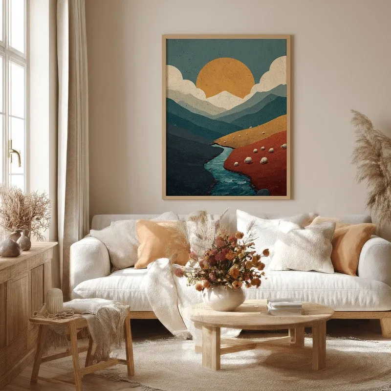 Suncrest Valley Canvas Wall Painting - Brown Frame media 4