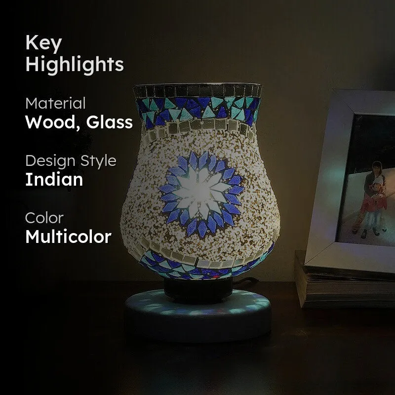 Skylune Mosaic Glass Table Lamp With Wooden Base - Multicolor media 2