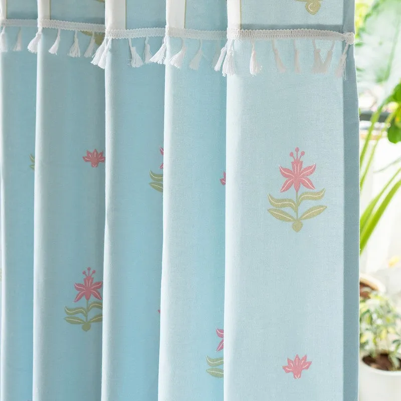Tranquebar Home Secret Garden Cotton Curtains(Blue) - Set Of Two media 1